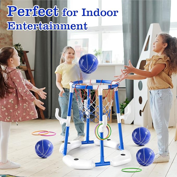 Pool Basketball Hoop Toys,2-in-1 Floating Basketball Pool Games with 4 Balls/12 Rings/Pump,Swimmming Pool Games for Kids Ages 4-8 8-12 Adult, Outdoor Water Play Toys for Summer Family Party(Blue)
