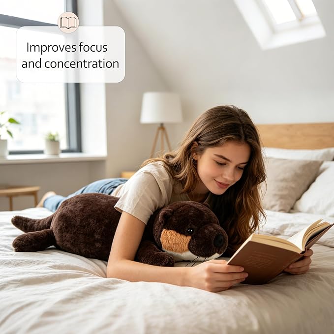Weighted Otter Stuffed Throw Pillow Soft with Removable Heating Pad, Unscented Heatable & Coolable Otter for Adults (Brown, Large)