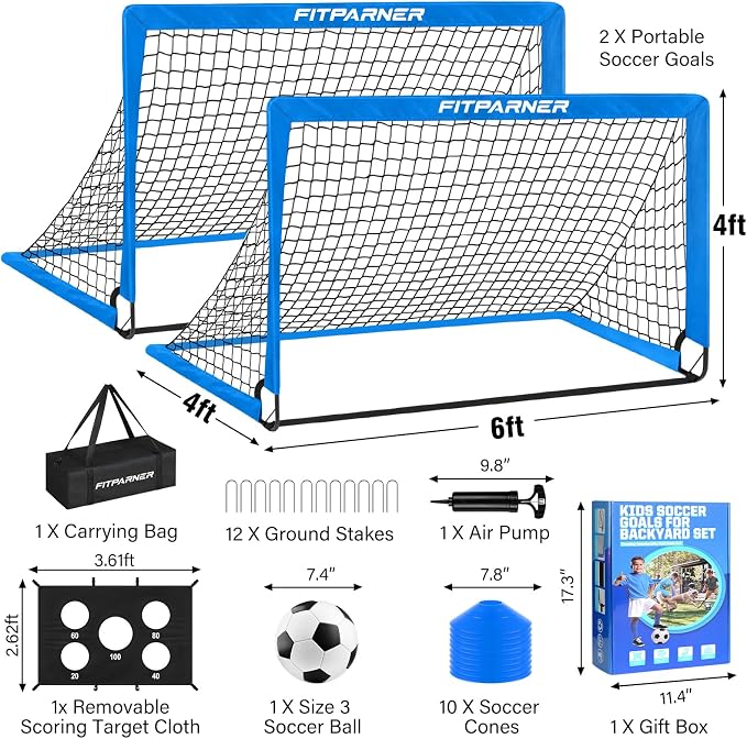 Soccer Goal,Backyard Soccer Goals for Kids 2 Pack,4x3/6x4 FT Portable Toddler Soccer Nets with Target,Ball & Cones,Soccer Training Equipment for Kids Youth Outdoor Games,Sports,Play