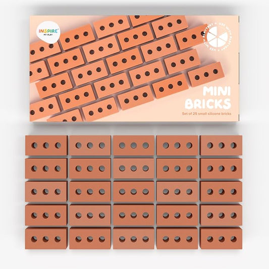 Inspire My Play 25 Mini Silicone Building Bricks for Construction Play Bin - Creativity Sensory Bin Filler