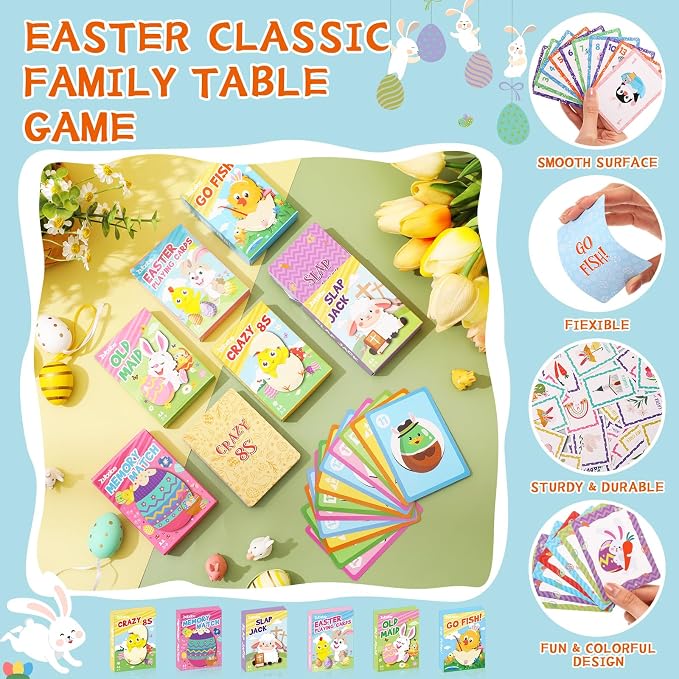 Zubebe 24 Pack End of Year Card Games Bulk 6 in 1 Classic Playing Card Game Set for Kids Includes Go Fish, Old Maid, Crazy Eights, Memory Match, Slap Jack, Playing Cards for End of Year Party Favors