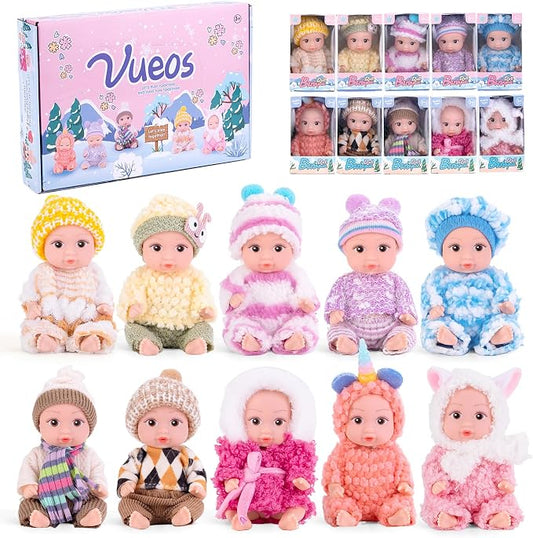 Vueos 10pcs Set 4 Inch Reborn Baby Dolls - Open Eyes Realistic Baby Doll Toys for Kids, Mini Dolls Collection for 3+ Year Old Girls Boys