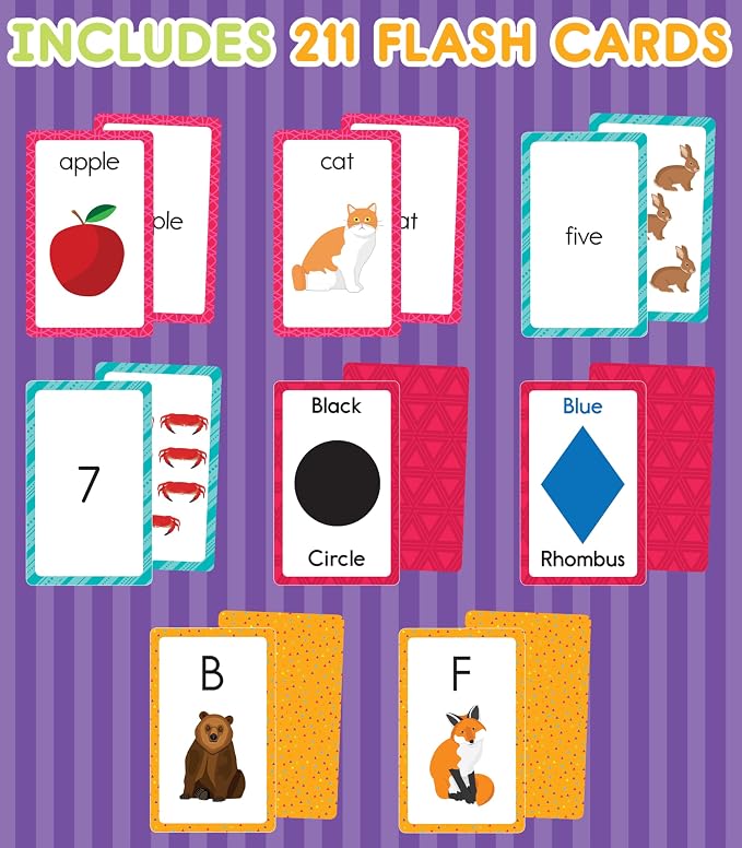 Carson Dellosa 216 Toddler Flash Cards, 4 Pack of Sight Words, Alphabet, Numbers, Colors and Shapes Flashcards Ages 4 and Up, Phonics and Math Kindergarten and Preschool Learning Activities