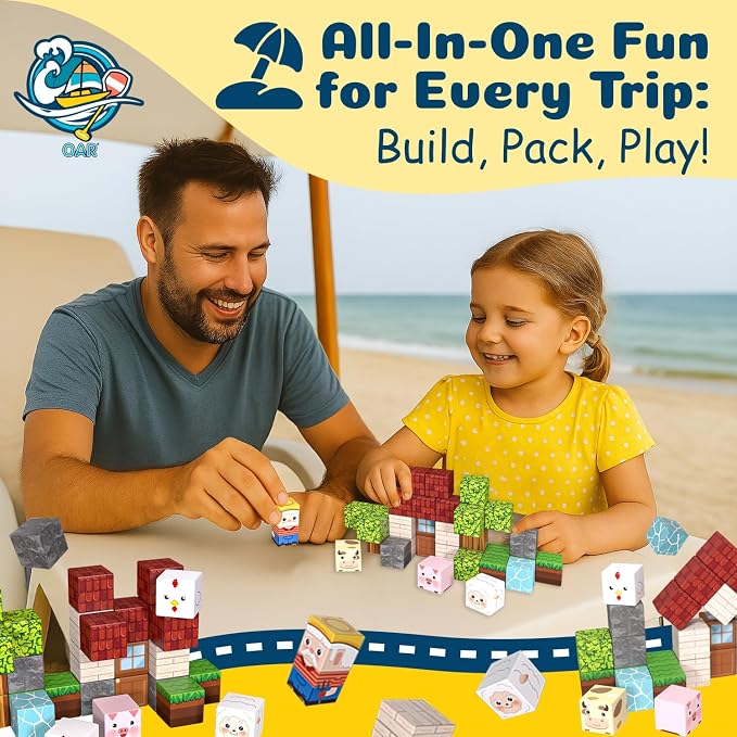 OAR Magnetic Blocks for Kids Ages 3-8 – 35 PCS Mini Magnetic Cubes Farm Animal Building Set, Travel Toy with Portable Iron Box, STEM Magnetic Tiles Gift for Toddlers, Boys & Girls