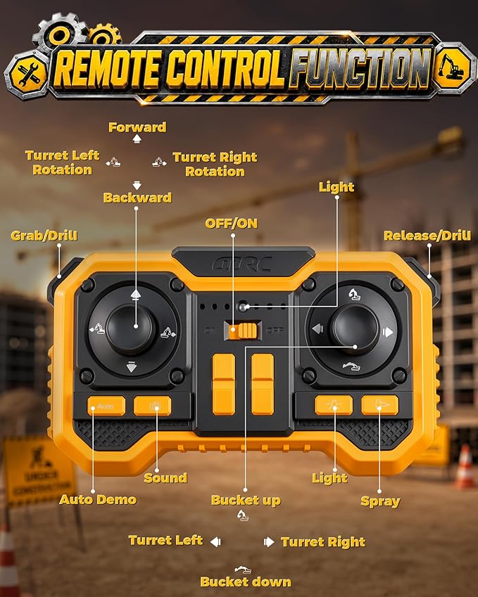 Remote Control Excavator Toy for Boys, 1:18 14-Channel RC Excavator with 3 Attachments, 2×1200mAh Batteries, Construction Toy for Sandbox Outdoor Play, Birthday Gift for Kids