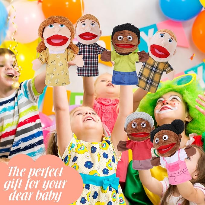 Shappy 12 Pcs Family Hand Puppets 12 Inch Grandparents, Mom & Dad, Brother & Sister, Son Daughter Plush Hand Puppet Toys Role-Play Toy Gifts for Christmas Kids Storytelling School Teaching