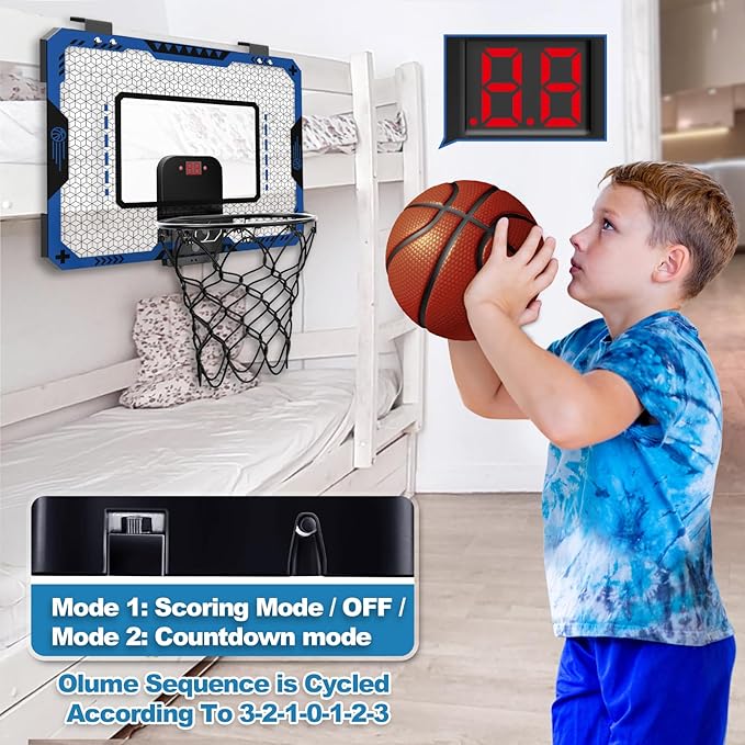 Indoor Basketball Hoop for Kids Age 5-10, Mini Basketball Hoop Over The Door Basketball Hoop with Electronic Scoreboard & 3 Balls - Door Basketball Hoop Indoor for Gift for Boys Age 5-10