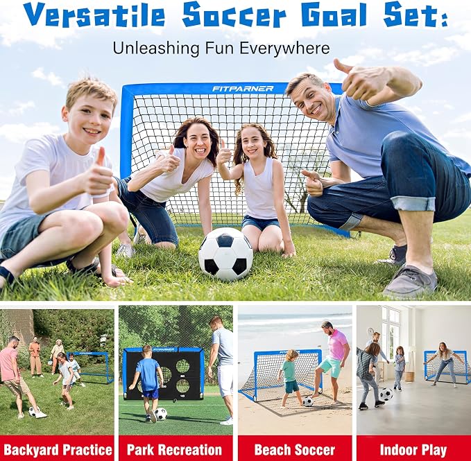 Soccer Goal,Backyard Soccer Goals for Kids 2 Pack,4x3/6x4 FT Portable Toddler Soccer Nets with Target,Ball & Cones,Soccer Training Equipment for Kids Youth Outdoor Games,Sports,Play