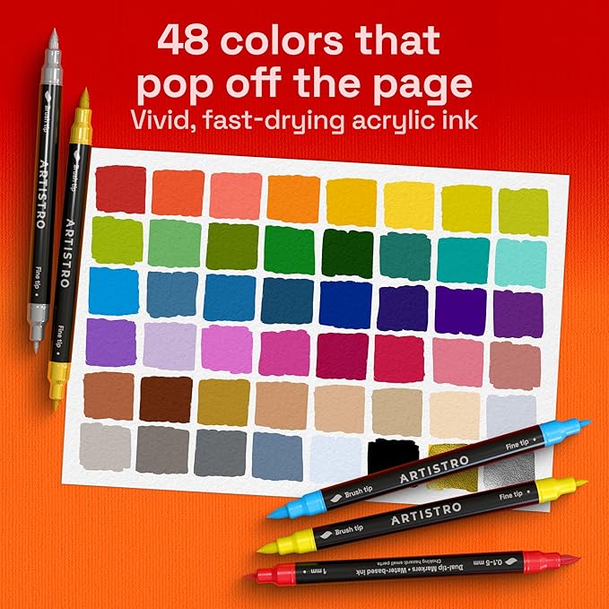 ARTISTRO 48 Acrylic Paint Markers - Paint Pens for Drawing - For Fabric, Rock, Glass, Wood, Molds - Arts & Crafts Gift for Adults, Teens, Kids, Classroom Must Haves & School Supplies