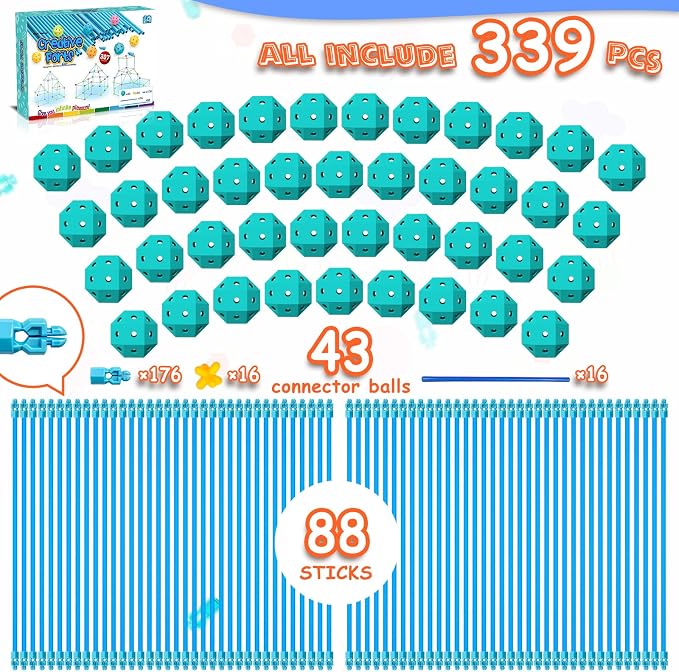 Fort Building Kit for Kids,339 Pieces Ultimate Forts Builder,STEM Construction Toy for 5-12 Years Old Boys and Girls,DIY Creative Fort Gift,STEM Building Toys with Storage Bag,Toy for Indoor & Outdoor