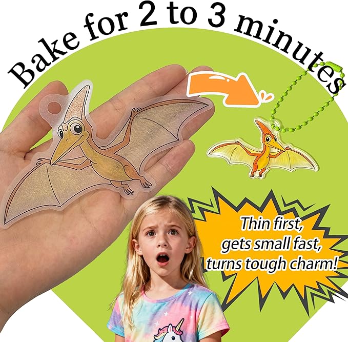 Vicentorra Dinosaur Shrinky Dink Kit for Kids Age 4-8 6-8 - 24 Precut Shrink Sheets + 24 Dino Learning Cards - Arts and Crafts for Boys Girls - Birthday Gift for 5 6 7 8 Year Old - STEM Toys