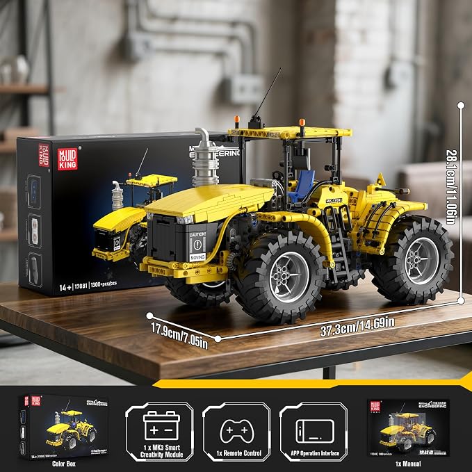Mould King 17081 RC Technik City Tractor Building Sets, MOC Semi Construction Vehicles Farm Sets for Adults, 1401 Pieces Remote Control Tractor Model Set for Adult/Collections Enthusiasts