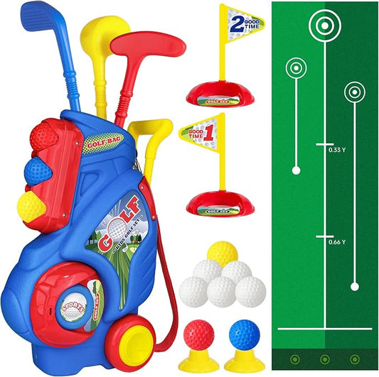 Toddler Golf Set for Boys Girls 2 3 4 Years Old, Kids Golf Clubs Set with Cart & Putting Mat, Outdoor Indoor Sports Toys Birthday Gift, Blue