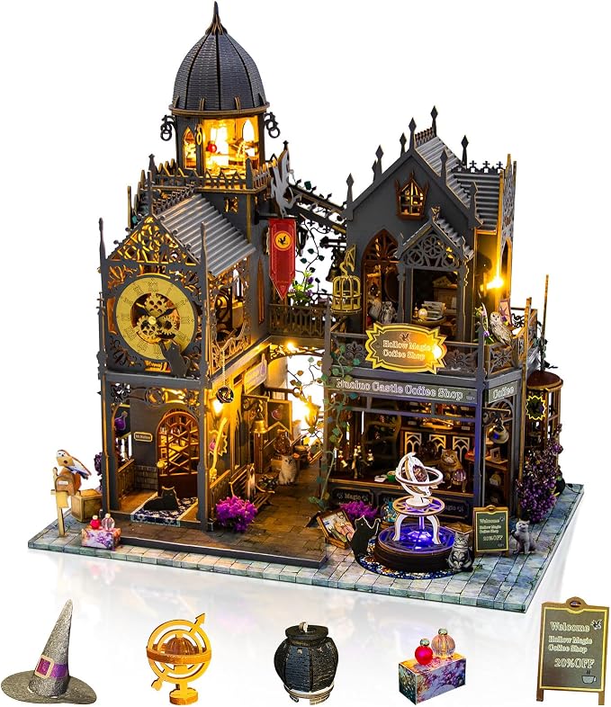 Miniature House Kit, Tiny House Kit with Light, DIY Mini House Building Kits for Adults to Building, Unique Gift for Birthday Mother's Day, Magic Castle