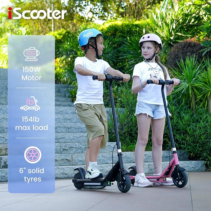 iScooter IK3 Serious Electric Scooter for Kids Aged 6-12, 3/6/10MPH Speed, Dual Brake System, 3 Heights (IK3Pro), Magnetic Charging, Colorful Lights, LED Display, 150W Motor Kids Scooter