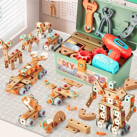 Kids Tool Set with Drill,148Pcs Toddler Tool Set with Toolbox,STEM Montessori Toys for 3 4 5 Year Old,Pretend Play Kid Toy,Educational Construction Toy for 3-5 Year Old Boy Girl,Birthday Gift for Kids
