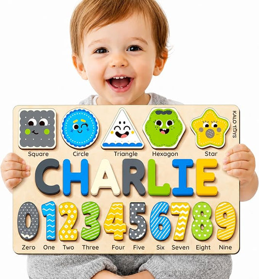 Montessori Wooden Shape & Number Puzzle for Toddlers 1-3 – Learning Board with Shapes, Alphabet Letters & Numbers 0-9 – CPC Certified Educational Toy, Preschool Fine Motor Skills Gift