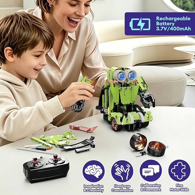 LECPOP STEM Building Blocks Kit, 5 in 1 Remote Control Sports Car and Transform Robot Toy Building Sets, Technic Coding Robotic Toys for Kids Age 8-12, Gifts for 6 7 8-13 Year Old Boys, 591 Pieces