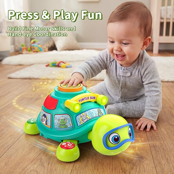 Musical Baby Toys 6-12 Months, Bilingual Educational Turtle Toys for Infants 5 6 7 8 9 10 Months, Crawling Tummy Time Toy with Light & Sound, Baby Boy Girl Gifts for 6 7 9 12 Months