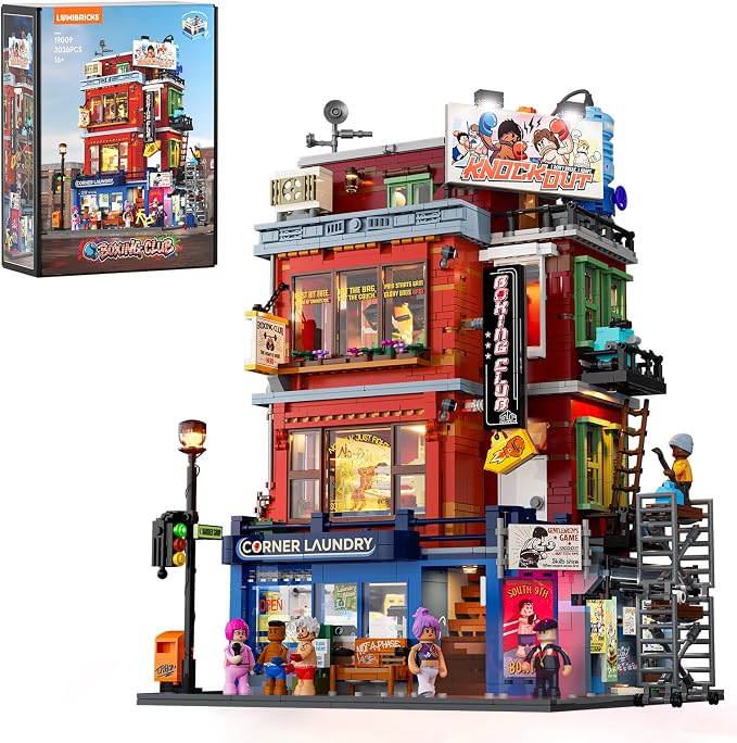 Lumibricks Street Fusion Boxing Club Lighting Building Bricks Set - City Town Modular Playset Collection Display kit with Minifigures 3036 Pcs for Adults & Teens & Life Enthusiasts