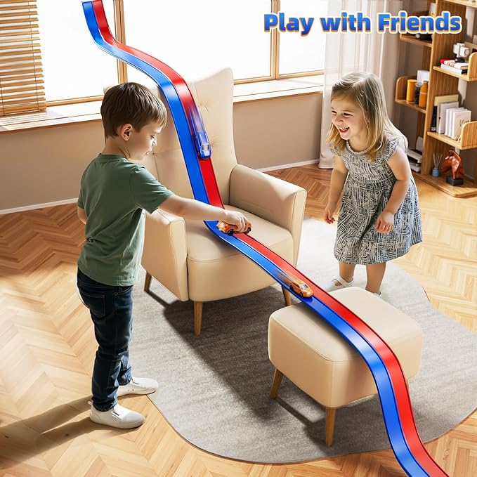 15 Ft Flexible Race Track Set for Kids 3 4 5 6 7 8 Years Old, Race Car Ramp Track with 2 Small Cars, Portable Car Track for Toddlers 3-8, Birthday Gifts for Boys Girls Ages 3+