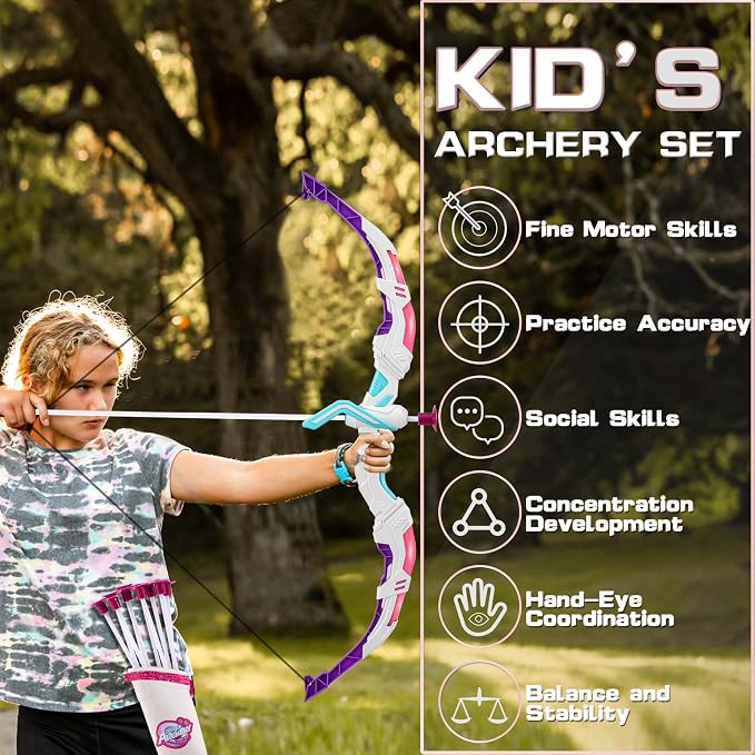 Bow and Arrow Set for Kids, 2 Pack LED Light Up Archery Set with 20 Suction Cup Arrows, Indoor and Outdoor Toy for Boys Girls Age 4-8 8-12 with Standing Target&2 Quivers, Birthday Gift 3-12 Years Old