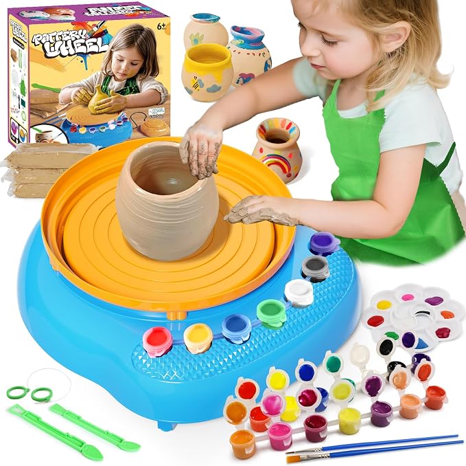 Vinkp Pottery Wheel for Kids - Complete Pottery Painting Kit Arts and Crafts for Kids Ages 8-12 with Air Dry Clay Art Supplies for Girls Boys Toys Birthday Gifts for 6 7 8 9 10 11 12 - Blue