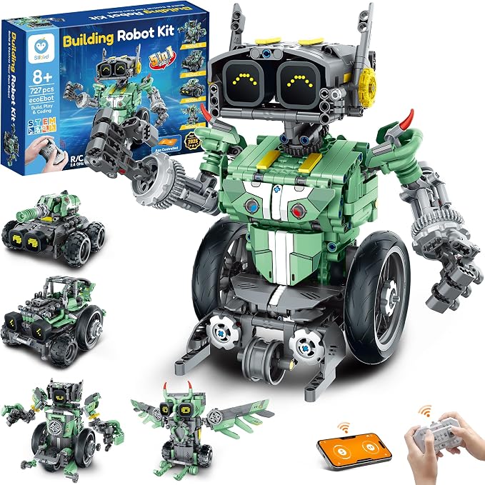 Sillbird Robot Car Building Kit with Remote Control for Boys Ages 8-14, STEM Coding Robotics Toy Birthday Gifts for Kids, Buildable 5in1 Models with 727 Pieces