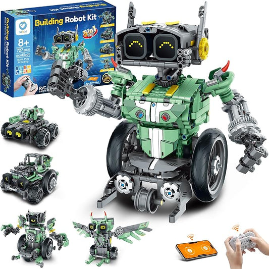 Sillbird Robot Car Building Kit with Remote Control for Boys Ages 8-14, STEM Coding Robotics Toy Birthday Gifts for Kids, Buildable 5in1 Models with 727 Pieces