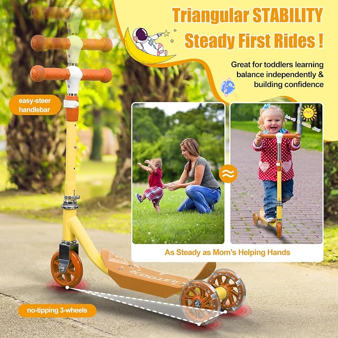 Kick Scooters for Kids 3-5 5-7 Years Age - Handlebars Flexible Steer,Height Adjustable,Stable Light Up Three Wheeled Toddler Scooter for Boy & Girl,Indoor Outdoor Kid Child Toy Gift