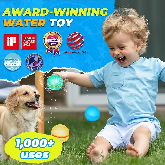 16PCS Reusable Water Balloons, Refillable Silicone Bath Pool Beach Toys for Kids, Quick Fill Self-Sealing Splash Balls for Outdoor Water Fun Summer Family Games