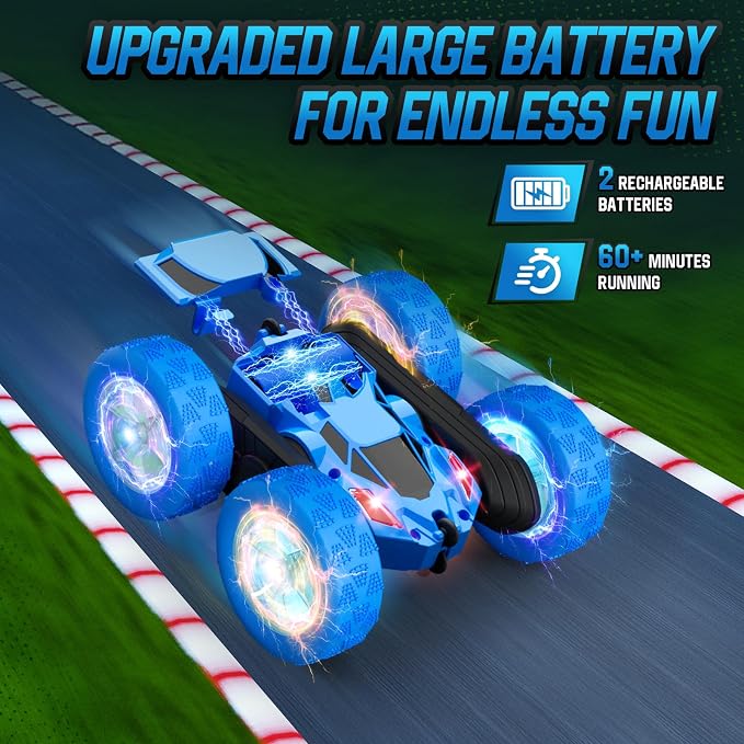 Hamdol STEM Remote Control Car for Kids Ages 6-12, 4WD RC Stunt Car with LED Wheel Lights & 360° Flips, 2.4GHz Fast Electric Toy for Boys 8-10, Educational Gift for Birthday or Valentines
