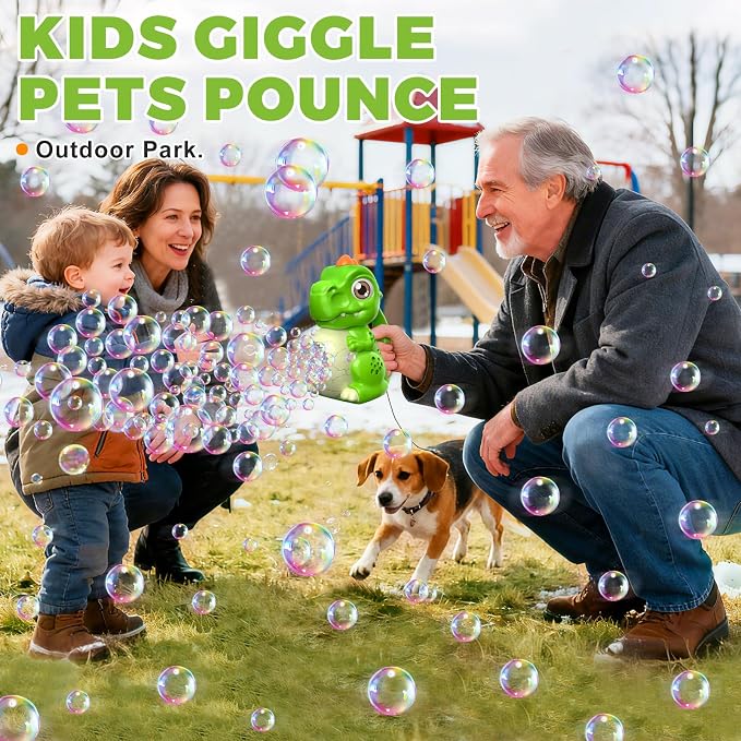 Toddler Toys Dinosaur Bubble Machine: Automatic Blower with Lights, Large 150ML Tank & Powerful Motor - Produces 15,000+ Colorful Bubbles/Min for Magical Party, Birthday