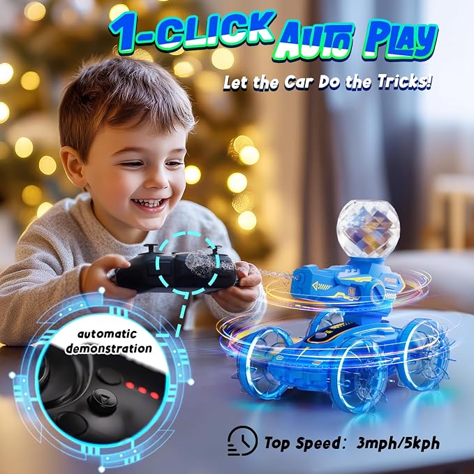 Amphibious Remote Control Car for Boys - 4WD Amphibious 2.4 GHz 360°Rotation RC Cars - Water and Land RC Stunt Car Toy for 5 6 7 8 9 10 Year Old Boys Girls Christmas Birthday Gifts