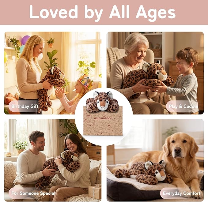 Niuniu Daddy Leopard Weighted Stuffed Animals for Kids & Adults, 25" | 5lb Large Weighted Plushies Pillow for Sleeping and Calming, Cute Lying Toy Huggable Gift for Everyday Comfort