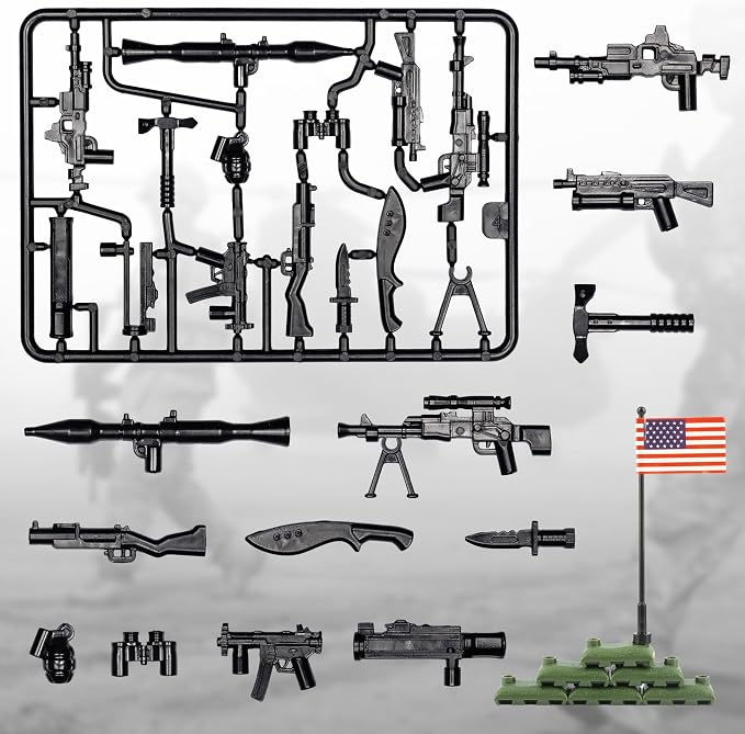 54 Pcs Military U.S. Weapons Pack - U.S.-Vietnam War Toy Set - Compatible with Major Brands, 3 Years and Up