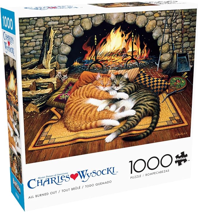 Buffalo Games Charles Wysocki - All Burned Out - 1000 Piece Jigsaw Puzzle, 26.75 x 19.75 in - 1000 Piece Puzzle for Adults - Relaxing Fireplace Scene - Bonus Poster
