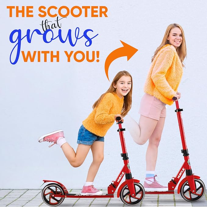 Hurtle Renegade Kick Scooter for Kids, Teenagers & Adults - 2-Wheel Folding Scooter with Adjustable T-Bar Handlebar - Alloy Anti-Slip Deck
