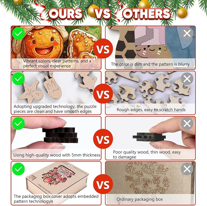 Leodozzio Christmas Wooden Puzzles for Adults & Kids, Gingerbread Family Puzzle 200 Pieces, 5MM Unique Shape Winter Jigsaw Wood Puzzle for Grandkids, Holiday Decoration Gifts, Family Game, 9x12.2 in