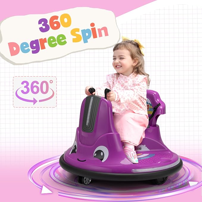 TOBBI Kids Snail Bumper Car, 12V Battery Powered Toddler Electric Ride On Toy with Parent Remote Control/Funny Stickers/360 Degree Spin for Children of Aged 1-6-Violet
