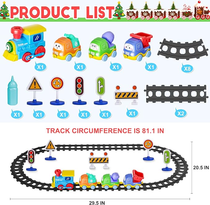 Funwee Steam Track Train Set for Toddlers, Magnetic Connection Train Toys w/Lights & Sounds, Electric Cartoon Choo Choo Train, Toy Train Christmas Birthday Gift for Toddlers 2 3 4 5+ Boy Girl (Blue)