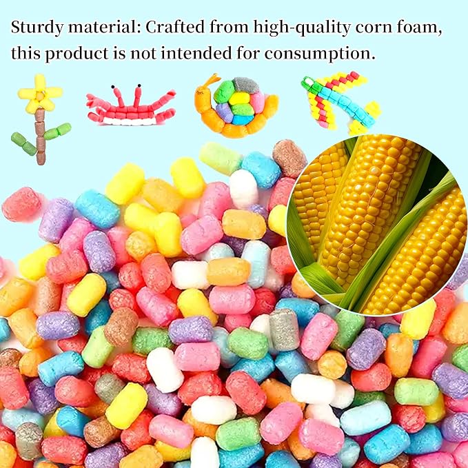 1200 Pcs Magic Noodles Foam Crafts Corn Arts Puffs Kit for Kids Bulk Building Blocks Model Toys Valentines Gift for Kindergarten School Creativity Supplies(Multicolored)