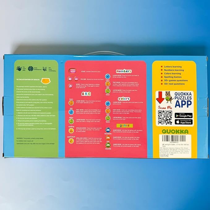 QUOKKA Educational Toys for Kids 5-7 Year Old - Blue ABC Chart Learning Wall Chart for Toddlers Age 3 4 6+ - Interactive Speech Therapy Poster Boy Girl - Autism Puzzle Game 8-10-12