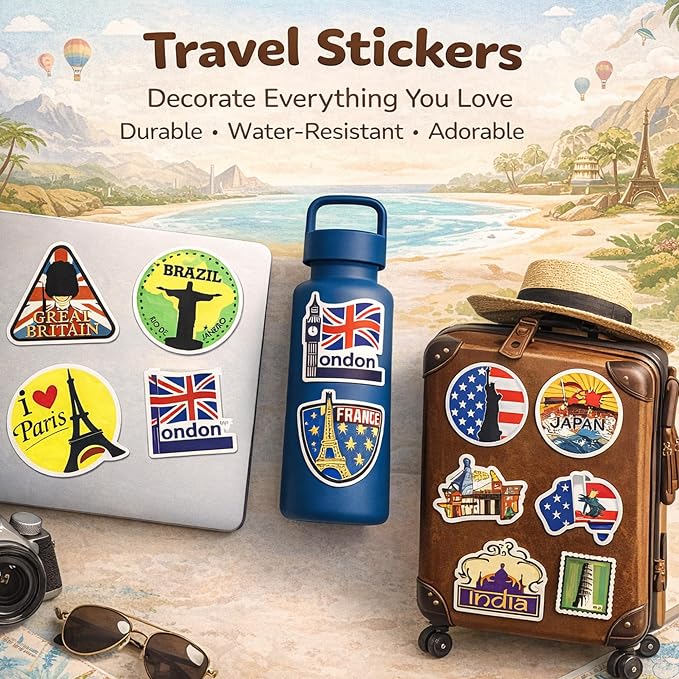 QTL Luggage Stickers for Travel, Waterproof Vinyl Stickers for Easy Luggage Identification, Suitcase and Travel Gear, 100PCS