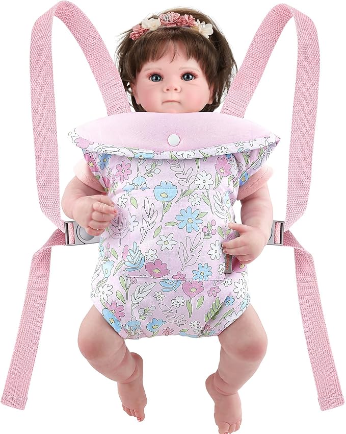 GAGAKU Baby Doll Carrier for Toddlers, Doll Carrier for Little Girls, Toy Baby Dolls Sling for Kids, Reborn Baby Doll Accessories, Colorful Flowers