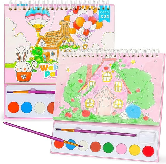 JCREN Paint with Water Books for Kids, Watercolor Coloring Book Mess Free Watercolor Painting Set, Arts and Crafts Water Color Paint Kit Birthday Gifts for Kids Toddlers 3-5 Boys Girls(House)