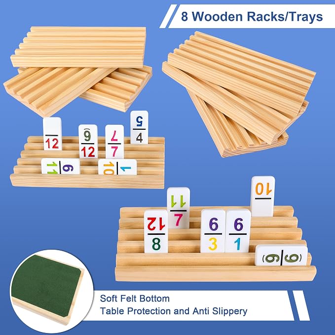 Mexican Train Dominoes Set Double 12 with Numbers, Dominoes Set for Adults and Family, Mexican Train Double 12 Numbers Dominos Set - 91 Tiles, 9 Trains, 8PCS Wooden Holders, Hub, Instruction
