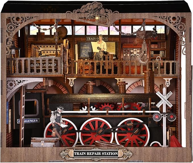 TOYQI Book Nook Kit, Book Nook Kits for Adults | DIY Miniature Dollhouse Kit 3D Wooden Puzzle Booknook Bookend with LED Light