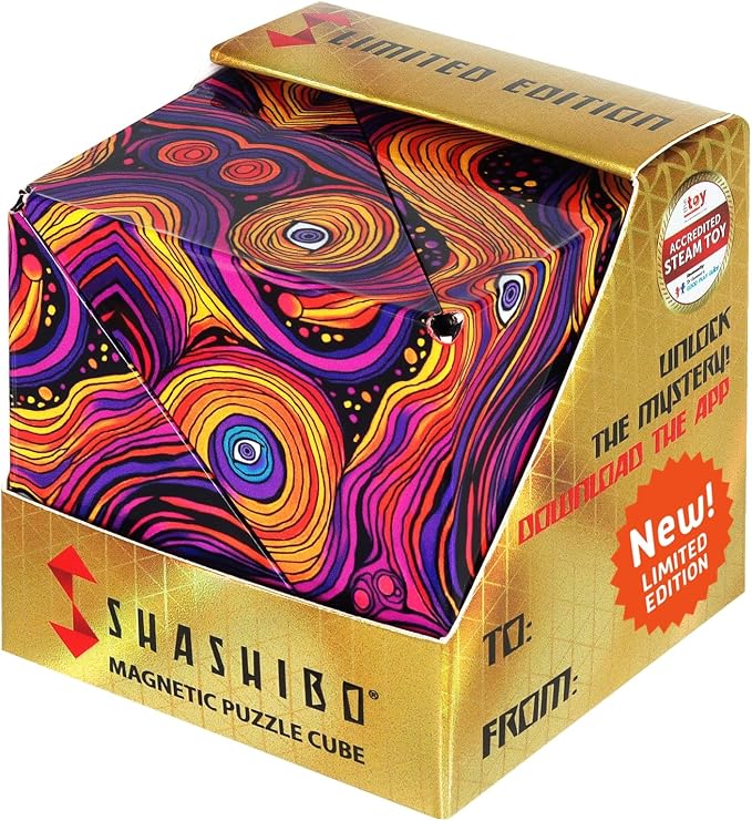 Shashibo Sensory Fidget Toy for Adults & Kids, Stress Relief Fidget Toy for Adults, Teens & Kids, Cool Fidget Toys for Desk, Classroom Must Have, Sensory Shape Shifting Cube, 100+ Possible Shapes