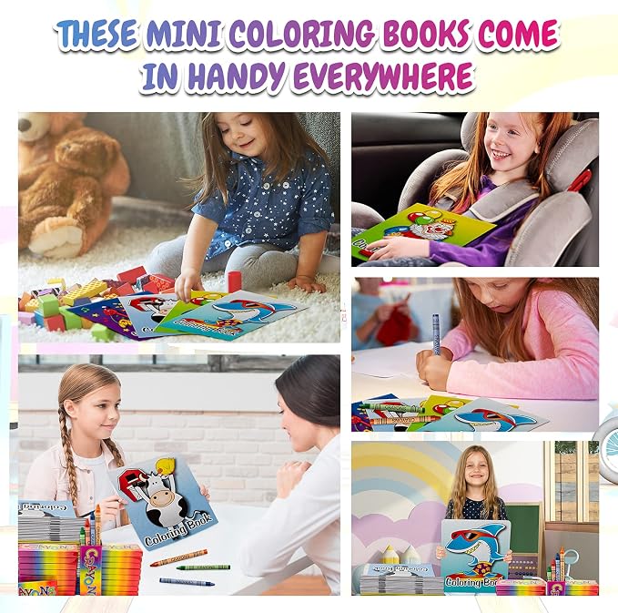 Bulk 72 Mini Coloring Books for Kids,Coloring Book & Crayons (72 Pcs) Party Favors, Giveaways for Kids | Classroom, Stocking Stuffers, (72 Pack), Mini Books 5x7 | Assorted Designs